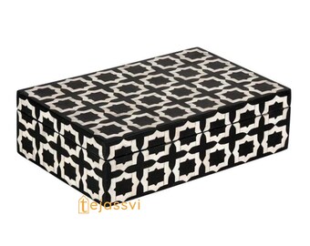 Handmade black Moroccan Pattern Bone Inlay Box | Bone Inlay Makeup Box | Bone Inlay Modern Floral Pattern Jewelry Box Furniture,