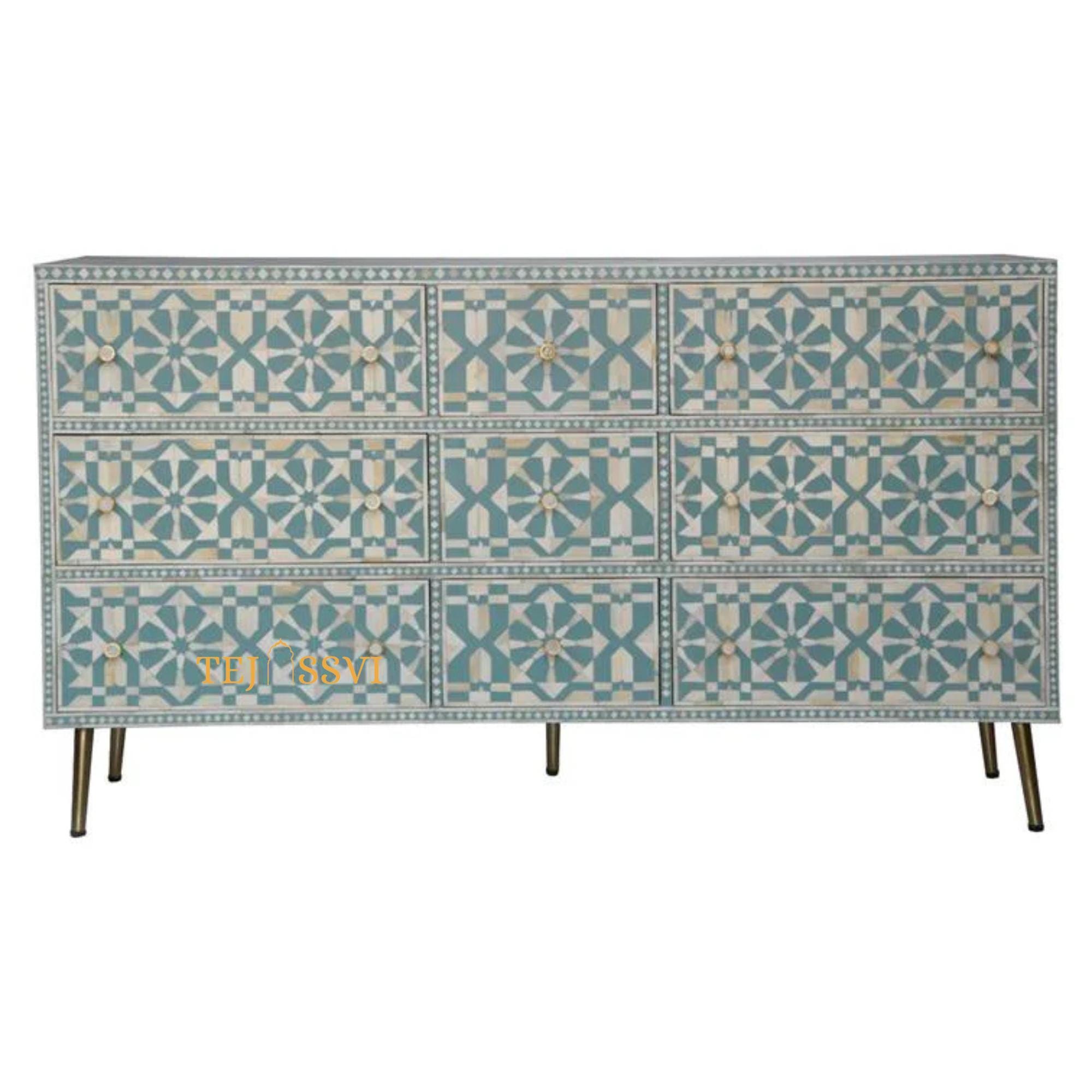 象嵌　サイドボード 骨象嵌家具サイドボード ユニット / 骨象嵌チェスト 9 段引き出し付き