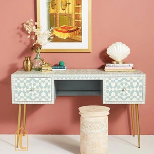 Bone Inlay Work Desk | Laptop Table | Console Table | Bone Inlay Wooden ...