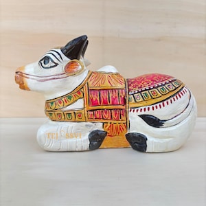 wooden sitting cow/Distressed vintage style wooden cow/decorative wood art/home decor/table decor/distressed wood cow/ artistic wood figure/