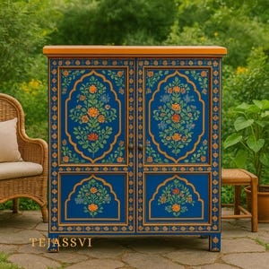 Hand-painted Wooden Blue  Color Home Decor Sideboard | Cabinet/Cupboard, Indian Decor Cabinet, Side Table, Handmade, Furniture,Made In India