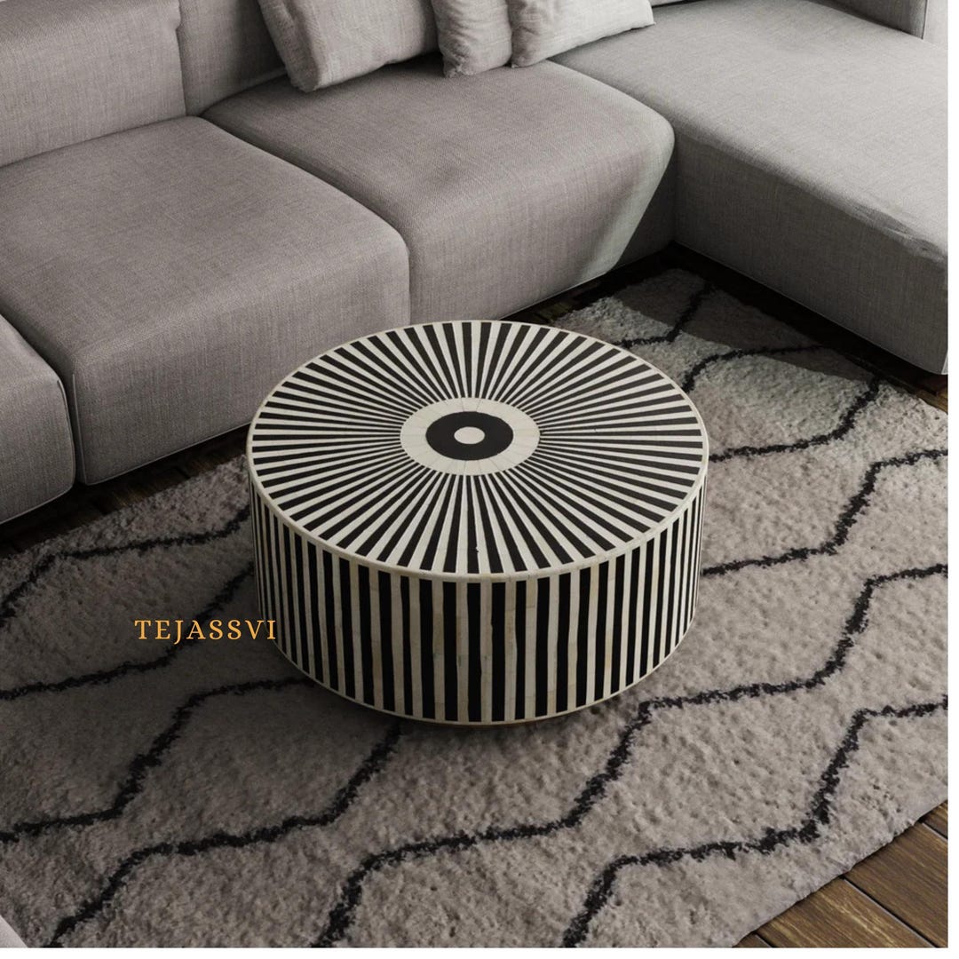 Bone Inlay Circular Table Bone Inlay Round Coffee Table / Centre Table / Bone Inlay Floral Design ...