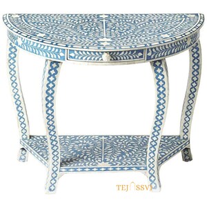 Mesa de console com incrustação de osso feita à mão, MESA COM INCRUSTAÇÃO DE OSSO, Mesa de centro semi-redonda, Mesa de cabeceira com design floral, Mesa de coquetel com incrustação de osso