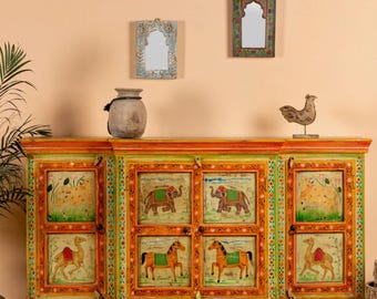 Asura - Hand Painted Sideboard reclaimed Wood Vintage Style/ Side Storage / Cabinet | Bedside, Side Table, Hand Painted, / Vintage Cabinet.
