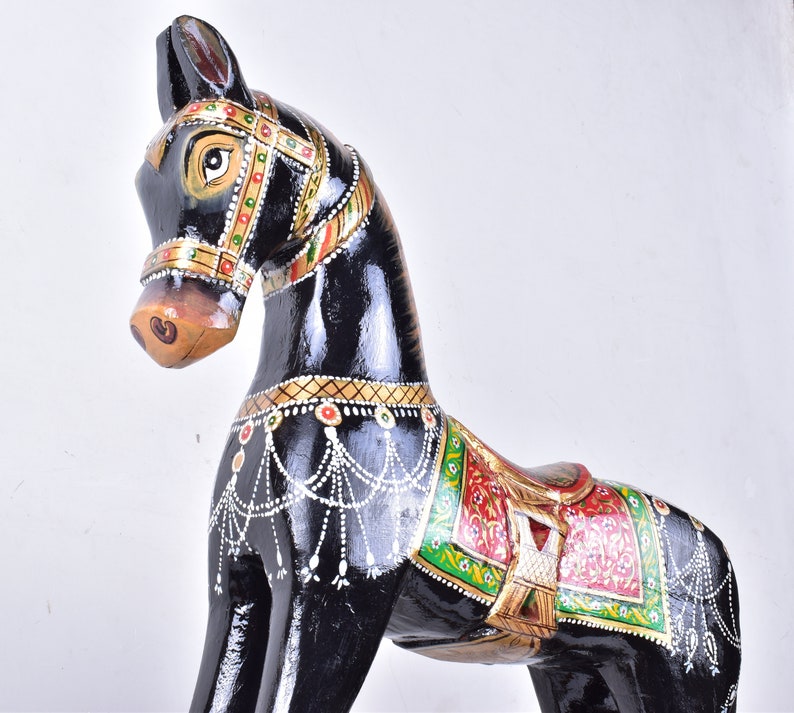 Wooden Rocking Horse Statue Vintage Hand Painted Rocking Etsy
