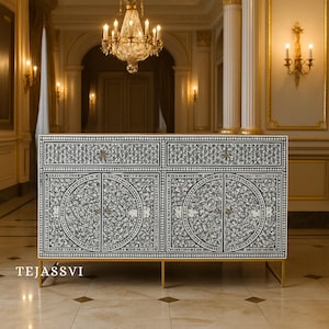 Indian Handmade mother of pearl inlay floral Design Buffet, mother of pearl inlay Cabinet/wooden mop inlay living room furniture/side boards