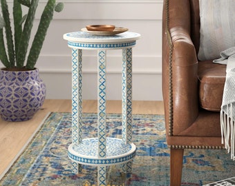 Mesa auxiliar con incrustaciones de hueso / Taburete con incrustaciones de hueso / Mesa auxiliar de sofá antigua con incrustaciones de hueso / Muebles de lujo modernos / Mesilla de noche con incrustaciones de hueso.