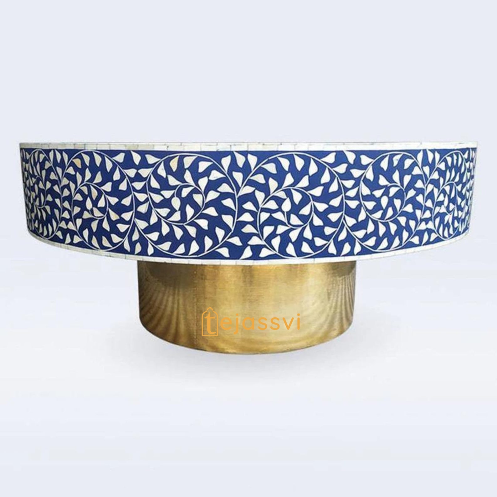 Bone Inlay Round Coffee Table/centre Table,/bone Inlay Floral Round ...