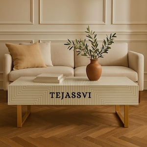 Handmade Modern Striped Pattern Coffee Table/Bone Inlay Wooden Coffee Table/Wooden Furniture/Rectangle CoffeeTable/Bone Inlay Cocktail Table