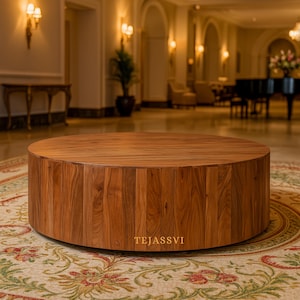 Handmade natural wooden Round coffee table | Wooden center table for living area | Modern cocktail table | Indian wooden luxury furniture.