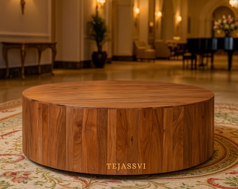 Handmade Mango Wood Round Coffee Table | Modern Indian Furniture | Round Coffee Table | Coffee Table | Wooden Coffee Table for Livingroom.