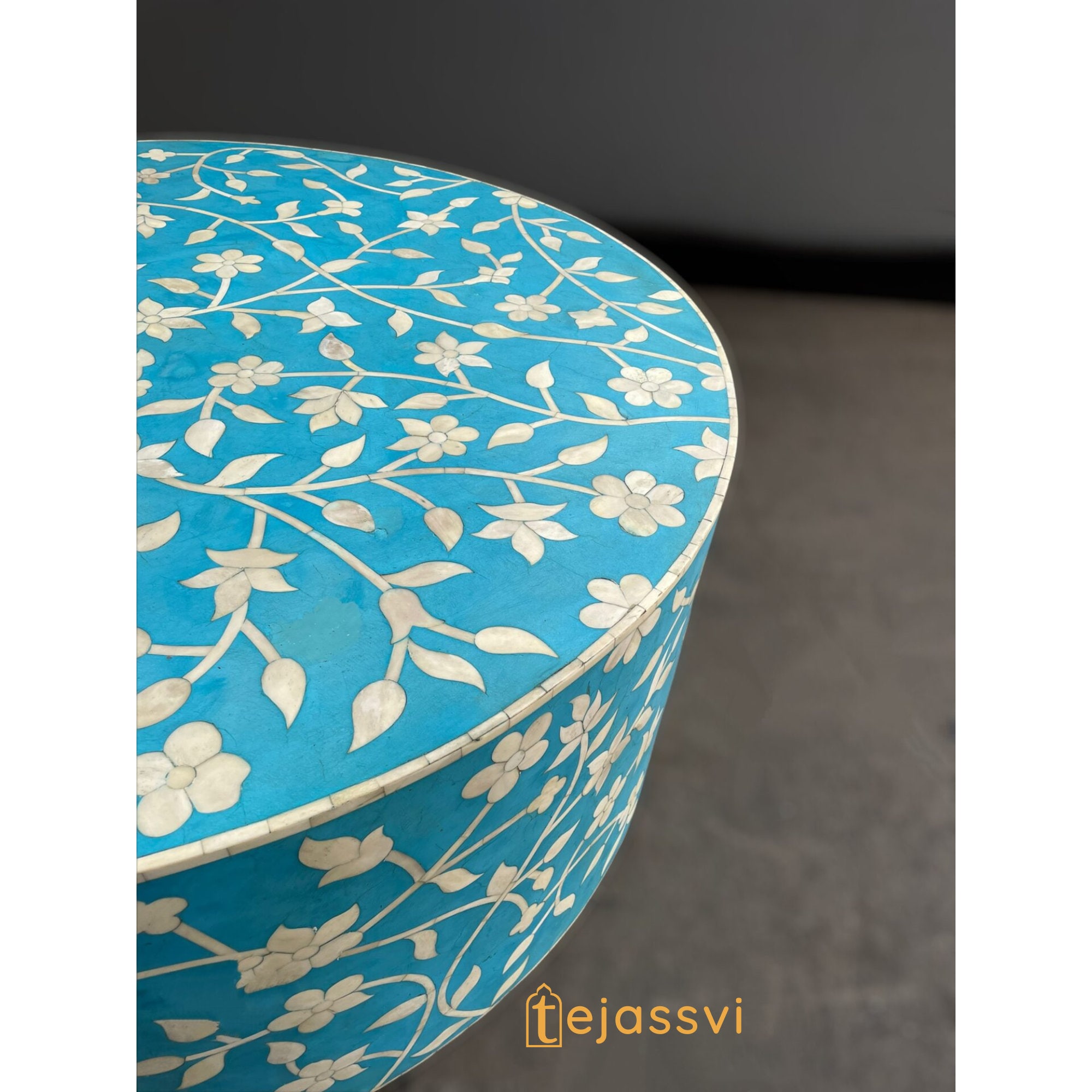 Bone Inlay Round Coffee Table / Centre Table / Bone Inlay Floral Round ...