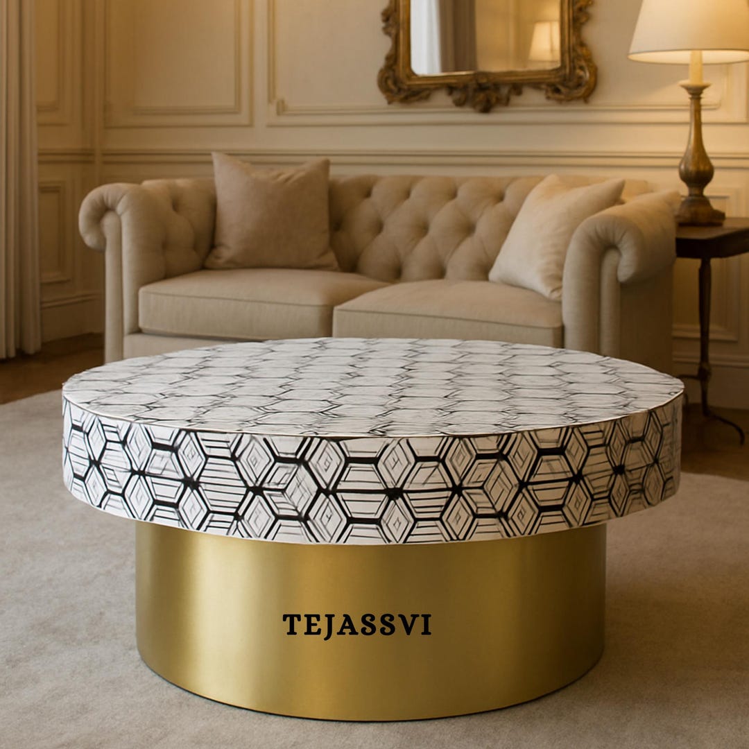 Round Bone Inlay Coffee Table/handmade Bone Inlay Coffee Table/center ...