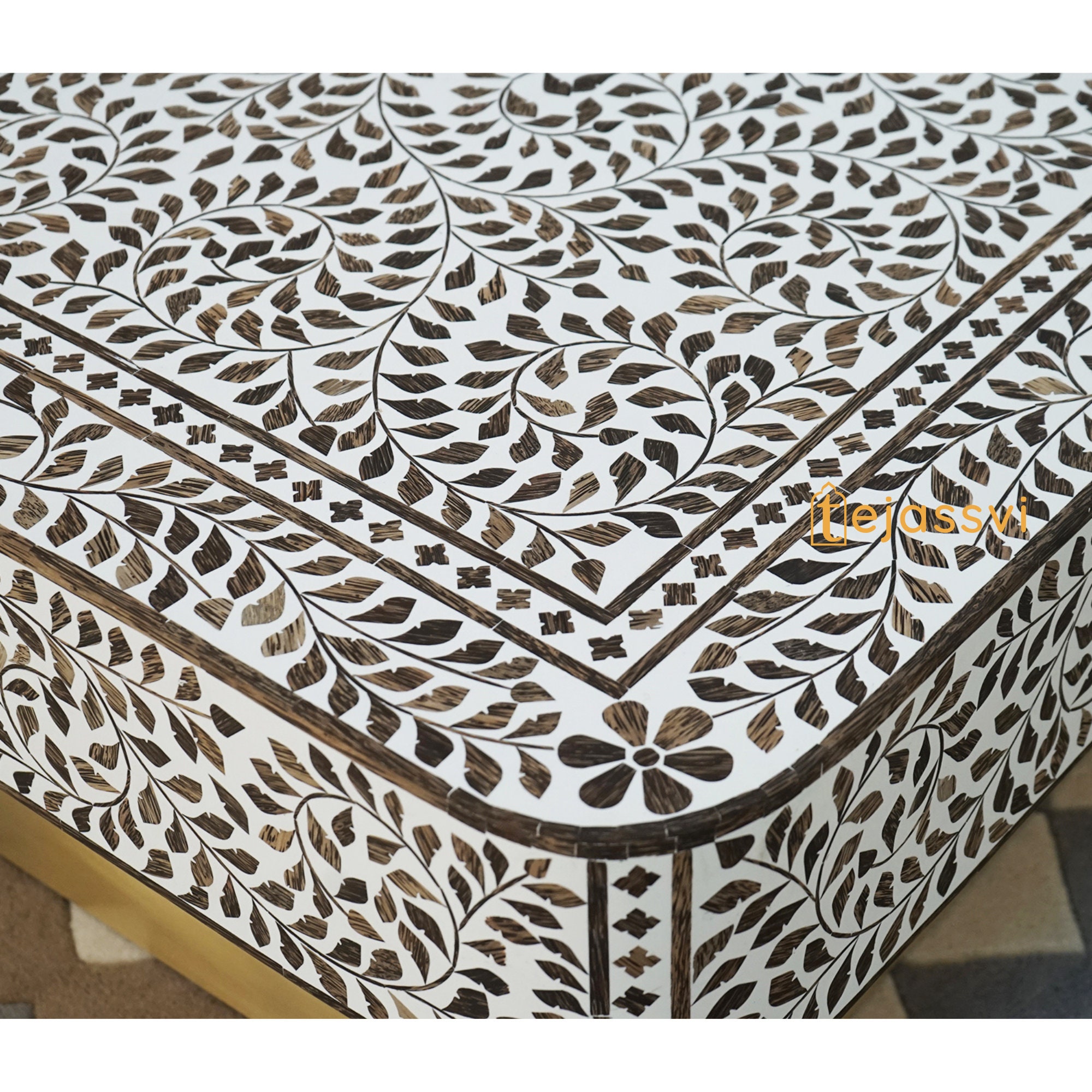 Square Table Inlay Wooden Square Coffee Table/bone Inlay Coffee Table/center Table/wood ...