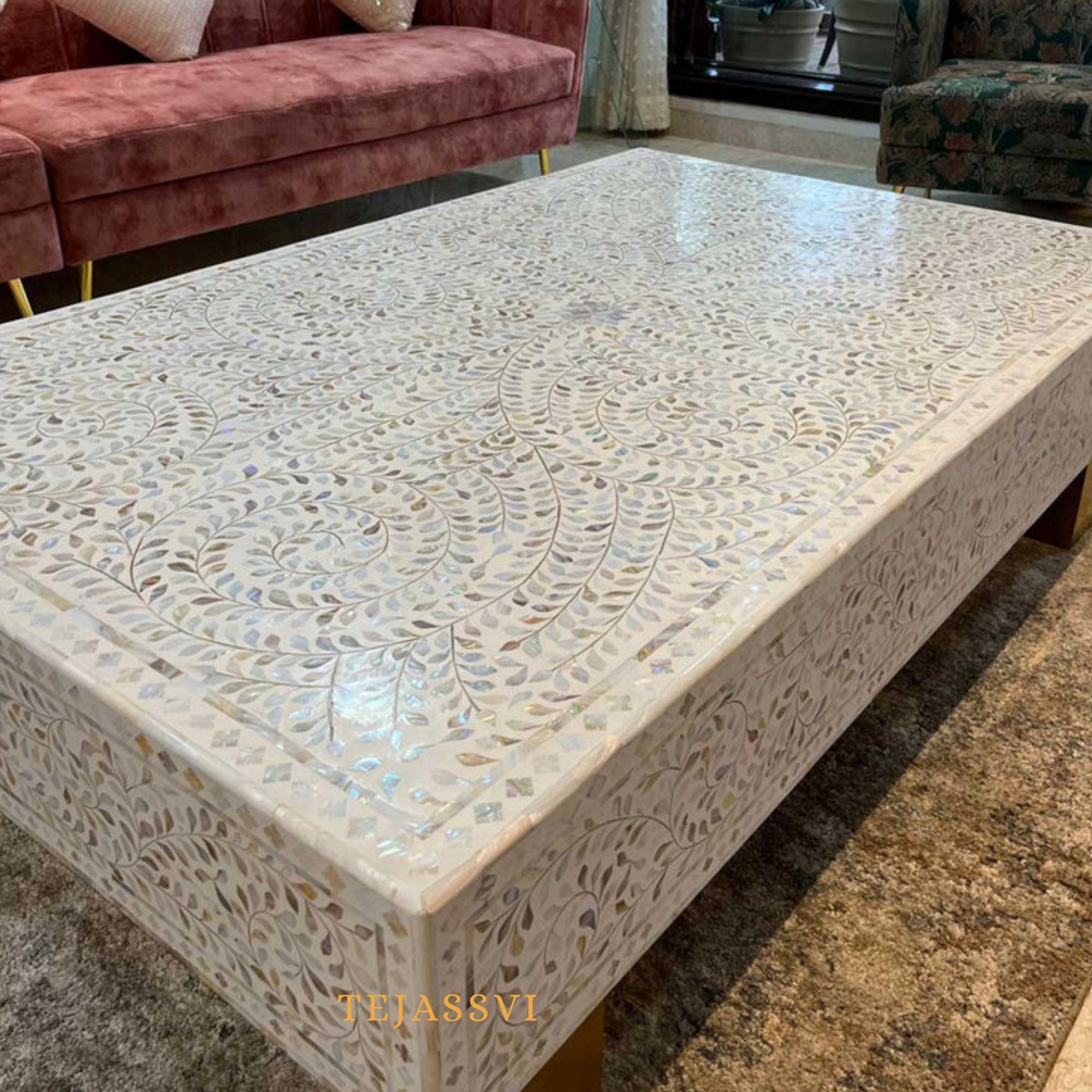 Mother of Pearl Inlay Coffee Table / MOP Inlay Centre Table / MOP Inlay ...
