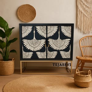 Bone Inlay Swan Art Navy Cabinet/Bone Inlay Cabinet/Bone Inlay Sideboard/Bone Inlay Furniture/ Wooden Furniture Sideboard/Cupboards/console.