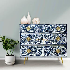 Indian handmade Geometric Bone Inlay Design 6 Drawers /Bone inlay Cabinet. Table bone inlay living room furniture/Bone Inlay Sideboard.