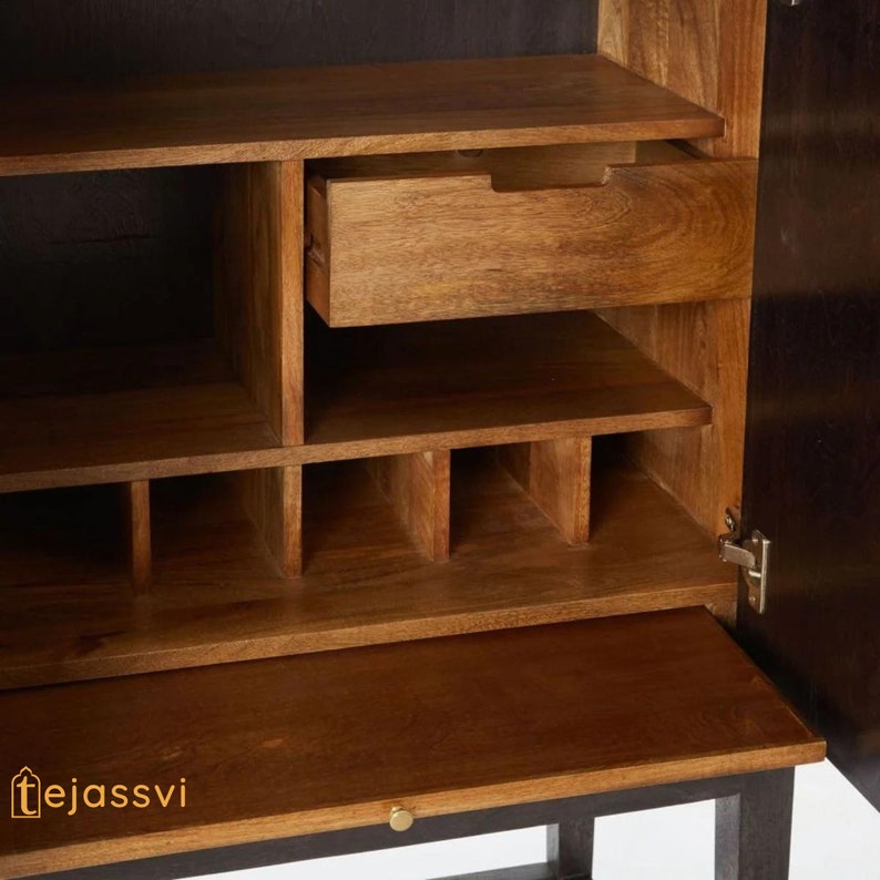 Handmade Bone Inlay Geometric Bar Storage Unit and Table Bone