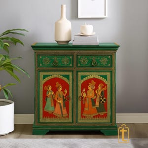 Belle armoire en bois conçue par le roi et la reine peinte à la main artistique en bois pour la décoration intérieure/meuble d'appoint/meuble de décoration de salon.