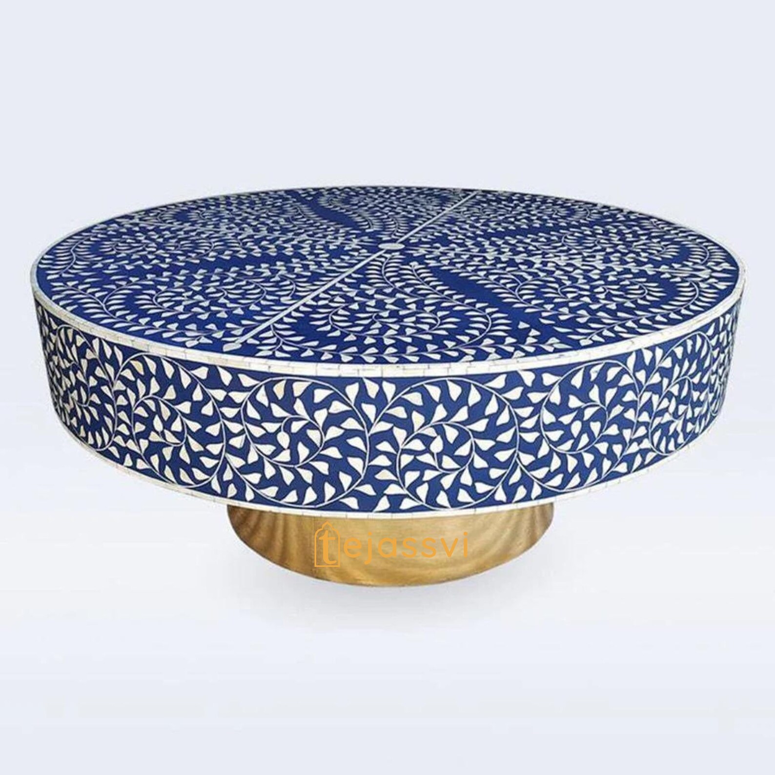 Bone Inlay Round Coffee Table/centre Table,/bone Inlay Floral Round ...
