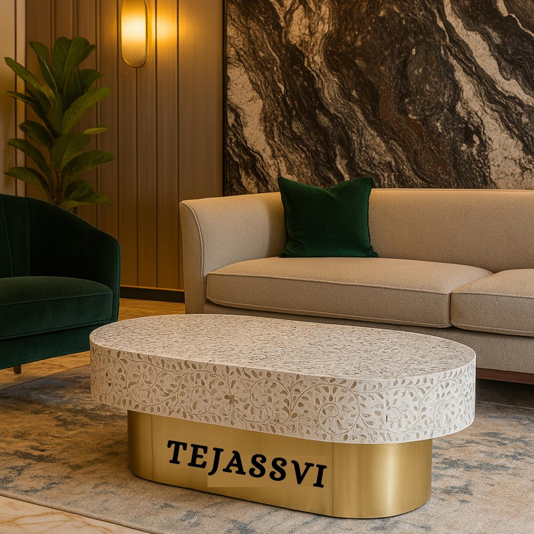 Mother of Pearl Inlay Oval Coffee Table / Centre Table, MOP Inlay ...