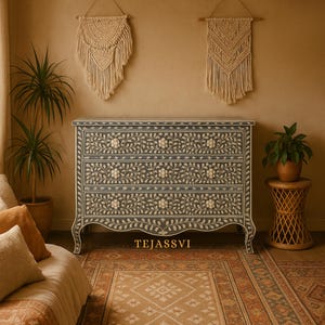 Wooden Indian Handmade mother of pearl Inlay Floral / MOP Design 9 Drawers Table/mother of Pearl  Inlay living room furniture.