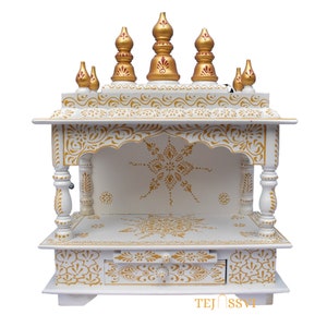 Wooden Indian Open Temple Pooja Mandir | Beautiful Wall Hanging Small Wooden Temple for Home | Wooden Prayer Room, Alter, Shrine, Pooja Ghar