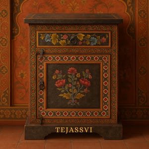 Radżastański indyjski mebel nocny/dekoracja domu stolik boczny z szufladą na komodę/ręcznie malowany z polerowanym wykończeniem/szafka do salonu