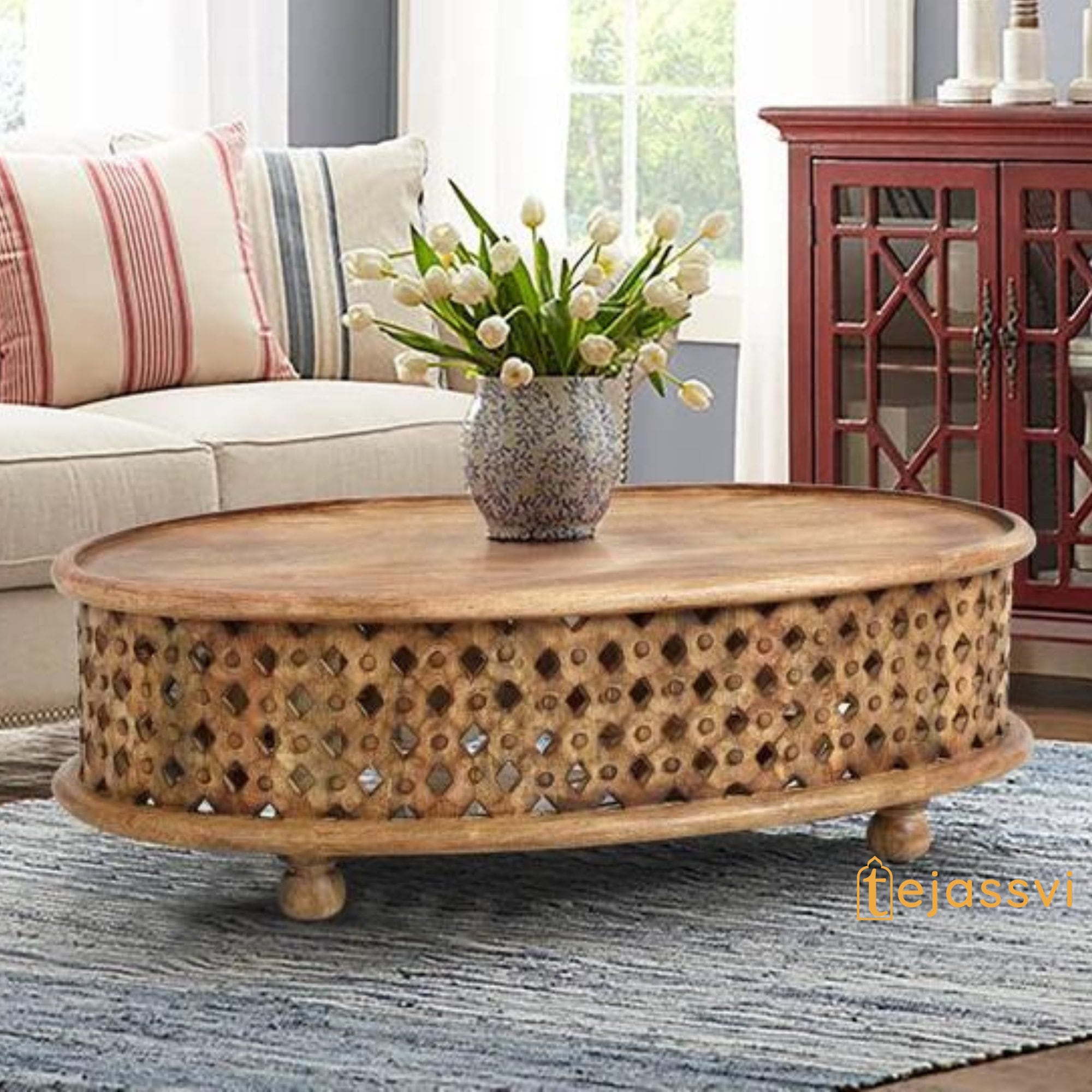 Wooden Coffee Table Oval Round Handmade Carved Coffee Table Cocktail Table Tribal Carved Wood Coffee Table Home Decor Indian Art Etsy
