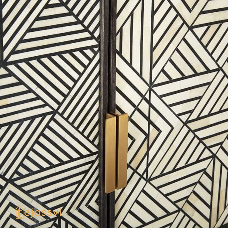 Handmade Bone Inlay Geometric Bar Storage Unit and Table Bone