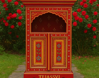 Handmade Hand Painted Bedside Table in Red & yellow / Home Décor Table /  Hand painted side table / Indian Moroccan painted Furniture.