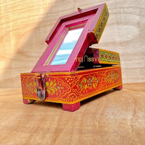 Old Indian Antique  Shaving  Box, Reclaimed Mirror Box, Furniture, Home Decor,  Vintage box, wooden pained box wooden folding colour box