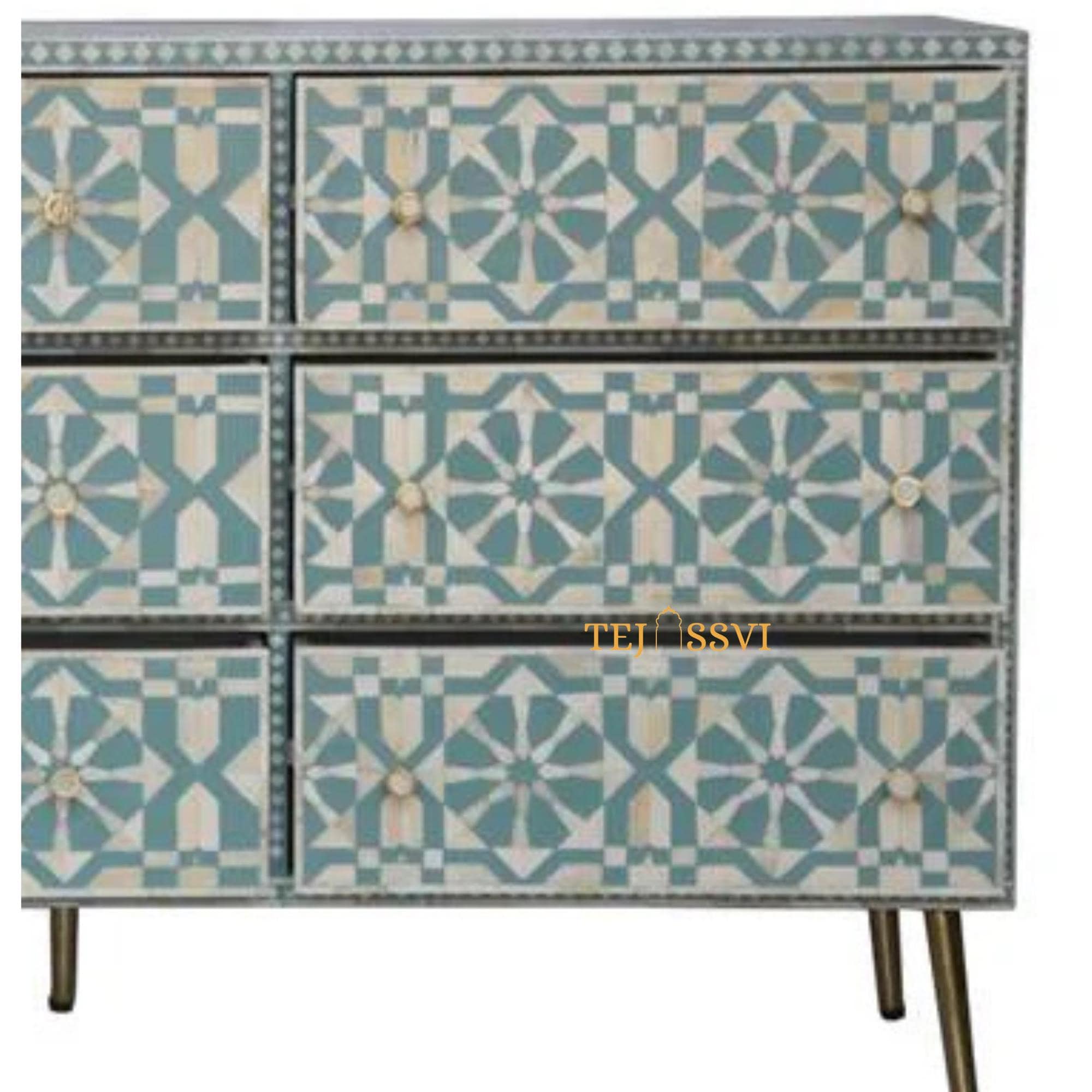 骨象嵌家具サイドボード ユニット / 骨象嵌チェスト 9 段引き出し付き