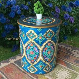 Hand-Painted Blue Wooden Table - Colorful Side Table, Unique Wood Coffee and Tea Table/wooden table | hand painted |living room | side table