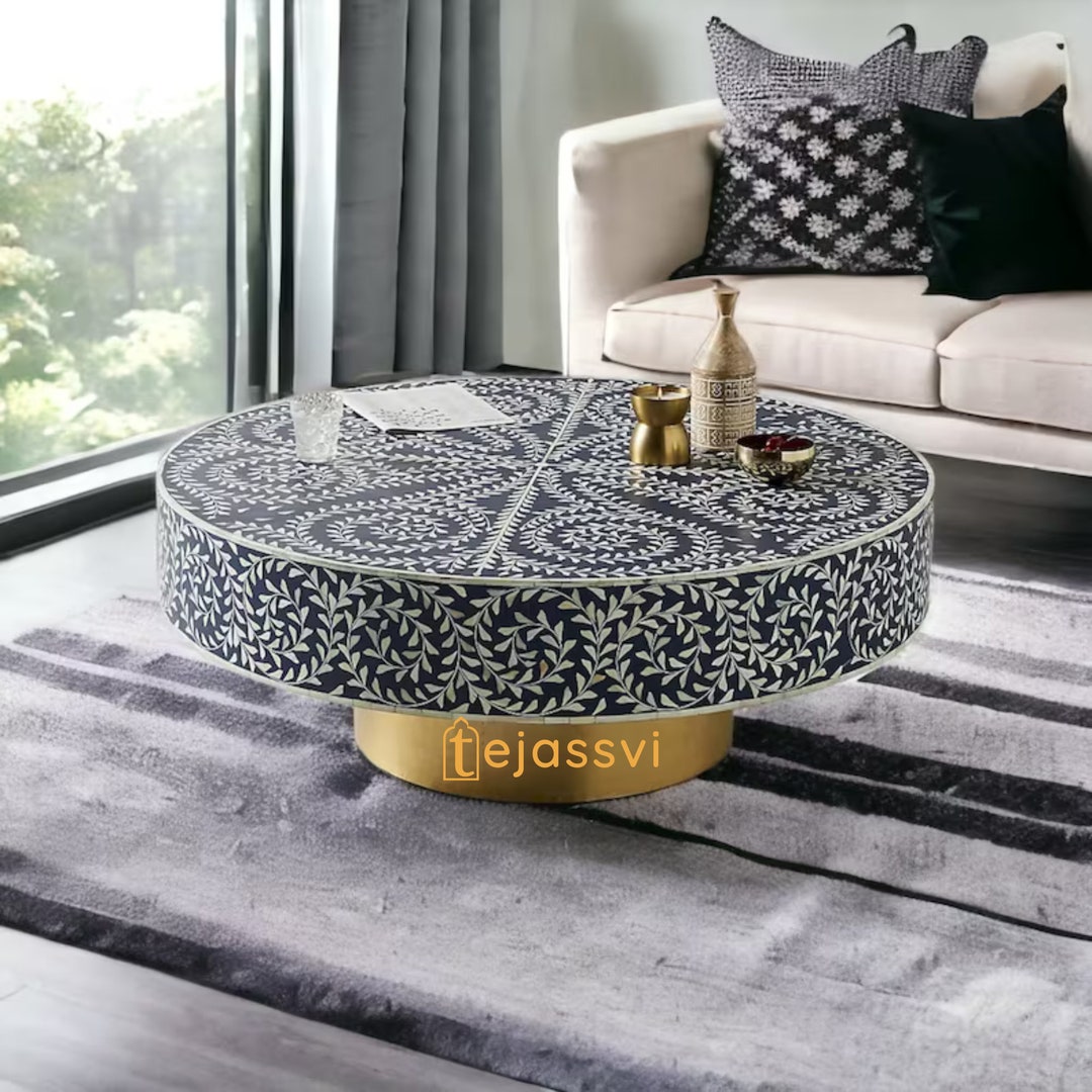 Bone Inlay Round Coffee Table/centre Table,/bone Inlay Floral Round ...