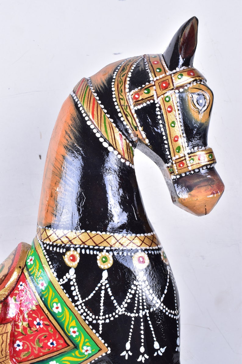 Wooden Rocking Horse Statue Vintage Hand Painted Rocking Etsy