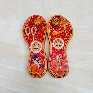 Beautiful handmade wooden paduka / Charan two pair set best quality holy things spritual things Wooden indian painting charan paduka.