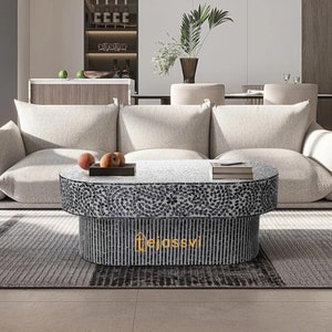 Mother of pearl  Handmade Oval Shape Coffee Table, Bone Inlay Table, Centre Table, MOP Inlay Furniture Cocktail Table, Luxury Furniture.