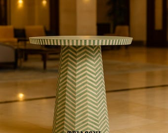 Mesa de centro con incrustaciones de hueso / Mesa de centro redonda con incrustaciones de hueso hecha a mano / Muebles de lujo con incrustaciones de hueso.