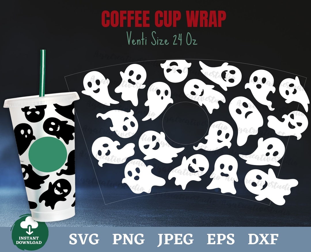 Ghost Coffee Cup Wrap Svg, Ghost Halloween Coffee Cup Svg, Cute Ghost