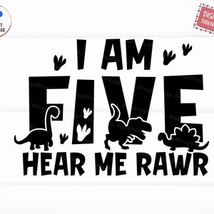 Soy cinco escúchame Rawr svg, 5º cumpleaños Kids Svg, Quinto cumpleaños Rawr Svg, Quinto cumpleaños Saurus Svg, Dinosaurio Cumpleañero Svg