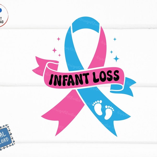 Pregnancy and Infant Loss Ribbon Svg, Infant Loss Awareness Svg, Miscarriage Ribbon Groovy, Pink Blue Ribbon Memorial, Baby Footprints Svg