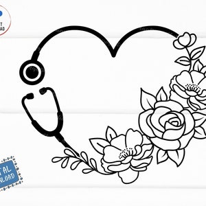 Floral Stethoscope Svg, Floral Heart Stethoscope Svg, Floral Nurse Svg, Flower Stethoscope Svg, Flower Heart Stethoscope Svg