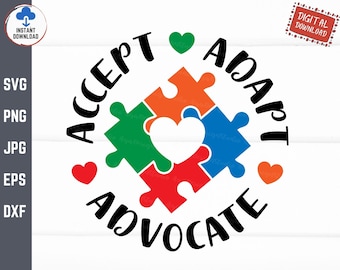 Accept Adapt Advocate Autism Svg, Autism Puzzle Svg, Autism Svg, Autism Awareness Svg, Autism Shirt Svg, Autism Mom Shirt Svg