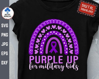 Purple Up For Military Kids Boho Rainbow Svg, Proud Military Family Svg, Military Child Rainbow Svg, Month of the Military Child Svg