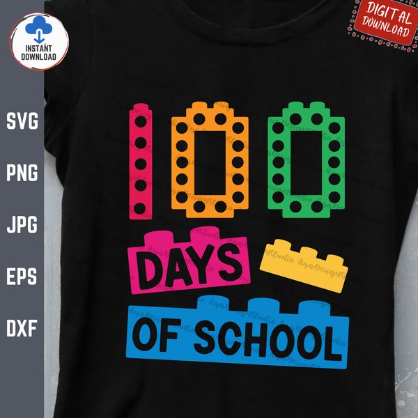 100 Days Of School Block Brick Svg, Colorful Block Bricks, Toys Building Blocks Svg, Brick Master Builder Svg, Kindergarten Preschool Svg