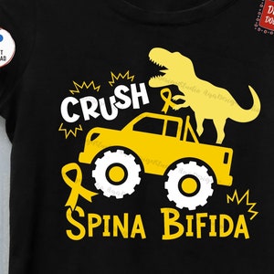 Crush Spina Bifida Dinosaur Svg, Spina Bifida T-Rex Monster Truck, Boys Spina Bifida Awareness Svg, Kids Wear Yellow For Brother Sister Svg