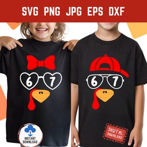 Kalkonansikte 67 SVG, rolig Thanksgiving-pojke och flicka med kalkonhöstnummer sex och sju meme png