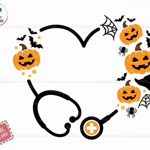 Halloween Stethoscope Svg, Nurse Halloween Svg, Pumpkin Stethoscope Svg, Halloween Pumpkin Medical Svg