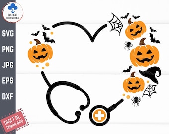 Halloween stethoscoop Svg, verpleegkundige Halloween Svg, pompoen stethoscoop Svg, Halloween pompoen medische Svg